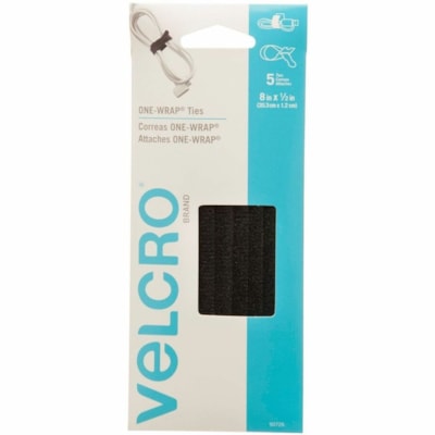 VELCRO® Hook & Loop Fastener - Black - For Bundling, Cable, Tools, Indoor, Outdoor - 5 / Pack 8IN X 1/2IN TIES. BLACK 