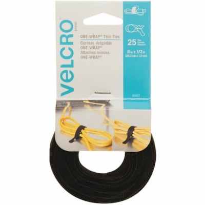 VELCRO® One-Wrap Cable Tie - Hook & Loop Tape - Black - 25 / Pack - 8" Length - Nylon 8IN X 1/2IN. BLACK. 25 CT 