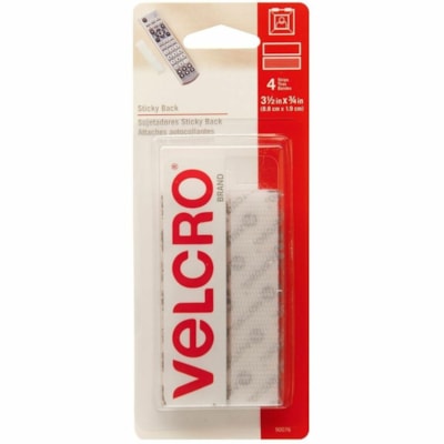 VELCRO® Sticky Tape - 3.50" (88.9 mm) Length x 0.75" (19.1 mm) Width - White - Water Resistant - For Holding, Indoor, Smooth Surface, Painted Surface, Glass, Metal, Plastic, Mounting - 4 / Set STICKY BACK STRIPS. WHITE 