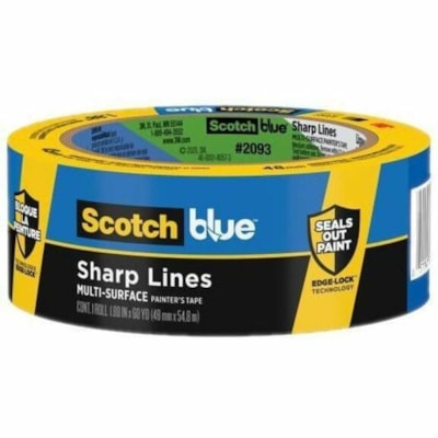 3M Sharp Lines Painter's Tape 2093-36EC, 1.41 in x 60 yd - 60 yd (54.9 m) Length x 1.41" (35.8 mm) Width - Blue - Paper Backing - Moisture Resistant, Bleed Resistant, Tear Resistant - For Multi Surface, Smooth Surface, Textured Surface, Wall, Baseboard, Tile, Wood, Trim, Paint, Glass, Window, ... 1.41" X 60' (36MM X 54 8M) 