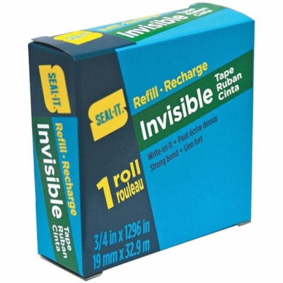 Seal-It Invisible Tape - 36.1 yd (33 m) Length x 0.75" (19.1 mm) Width - 1" (25.40 mm) Core - Matte - Clear, Transparent - Split Resistant, Tear Resistant - For Office - 1 Roll INVISIBLE 