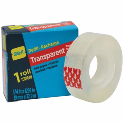 Seal-It Adhesive Tape Refill - 36 yd (32.9 m) Length x 0.75" (19.1 mm) Width - 1" (25.40 mm) Core - Glossy - Transparent - For Security, Mending - 1 Roll TRANSPARENT 