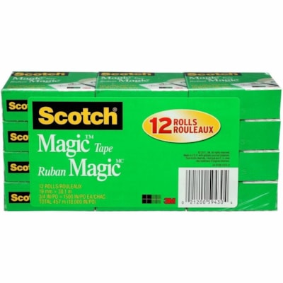 Scotch Magic Tape, 810-12BX-CA, 3/4 in x 41.6 yd (19 mm x 38.1 m), Boxed - 41.7 yd (38.1 m) Length x 0.75" (19 mm) Width - 1" Core - Matte - Transparent - Matte Acetate Backing - Acrylic Adhesive - Moisture Resistant, Yellowing Resistant, Split Resistant - For Home, School, Office, General Purpose,   