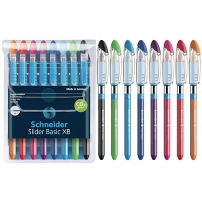 Slider Slider Basic Ballpoint Pen - 1.4 mm (0.06") Extra Broad Pen Point - Black, Red, Blue, Green, Light Blue, Violet, Orange, Pink Ink - Transparent Barrel - Stainless Steel Tip - 8 / Pack LINE WIDTH XB WALLET 8 UNIT ASSORTED COLOURS