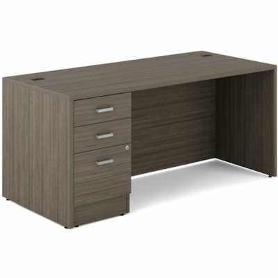 Offices To Go Newland Pedestal Desk - 29.6" (751.84 mm) Height x 66" (1676.40 mm) Width x 30" (762 mm) Depth - 3 x Box, File Drawer(s) - Single Pedestal on Left/Right Side - Material: Particleboard, Laminate - Finish: Gray - Lockable Door, Pencil Tray, Cable Management, Grommet, Durable - For Office SINGLE PEDESTAL 3 DRAWER 