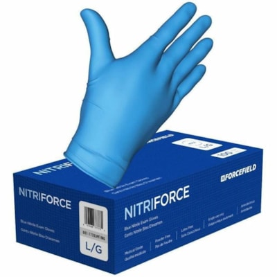 Forcefield NitriForce Nitrile Disposable Examination Gloves (Case of 1000 Gloves) - 5 mil (0.13 mm) Thickness - Small Size - Nitrile - Blue - Latex-free, Textured Fingertip - For Examination - 1000 / Case CLASS 2 MEDICAL GRADE 100/BX LATEX AND POWDER FREE