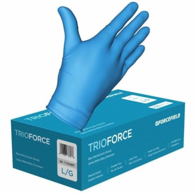 Gants d'examen TrioForce - Sans poudre Forcefield - épaisseur de gant 4 mil (0.10 mm) - Bactérie, Micro-organisme, Produit chimique Protection - Moyenne Taille - Nitrile - Bleu - Sans latex - Pour Éxamination, Industriel, Services de santé - 1000 / Étui CLASS 2 MG 100/BOX LATEX FREE  POWDER FREE