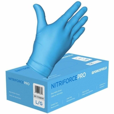 Forcefield Nitriforce Pro Nitrile Disposable Gloves (Case of 1000 Gloves) - 4 mil (0.10 mm) Thickness x 9" (228.60 mm) Glove Length - Medium Size - Nitrile - Blue - Latex-free, Textured - For Examination - 1000 / Case 100 GLOVES PER BOX POWDER FREE  LATEX FREE