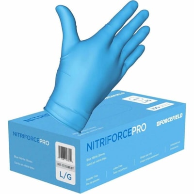 Gants d'examen NitriForce Pro - Jetable - Sans poudre Forcefield - épaisseur de gant 4 mil (0.10 mm) x longueur de gant 9po (228.60 mm) - Large Taille - Mâle - Pour Main droite / gauche - Nitrile - Bleu - Sans latex, Relief - Pour Éxamination - 1000 / Étui 100 GLOVES PER BOX POWDER FREE  LATEX FREE