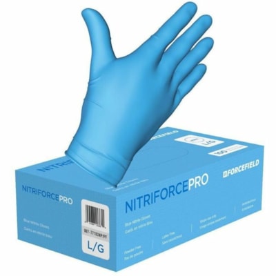 Forcefield Nitriforce Pro Nitrile Disposable Gloves (Case of 1000 Gloves) - 4 mil (0.10 mm) Thickness x 9" (228.60 mm) Glove Length - X-Large Size - Nitrile - Blue - Latex-free, Textured - For Examination - 1000 / Case 100 GLOVES PER BOX POWDER FREE  LATEX FREE