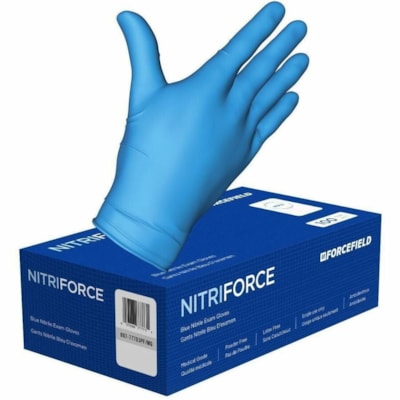 Forcefield NitriForce Nitrile Disposable Examination Gloves (Case of 1000 Gloves) - 5 mil (0.13 mm) Thickness - X-Large Size - Nitrile - Blue - Latex-free, Textured Fingertip - For Examination - 1000 / Case CLASS 2 MEDICAL GRADE 100/BX LATEX AND POWDER FREE