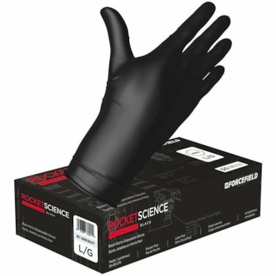 Forcefield Rocket Science, Heavy-Duty Nitrile Disposable Gloves (Case of 500 Gloves) - 8 mil (0.20 mm) Thickness x 12" (304.80 mm) Glove Length - X-Large Size - Nitrile - Black - Heavy Duty, Latex-free, Durable - For Mechanical Work, Janitorial Use, Cleaning, Maintenance, Food Processing, Food Handl ROCKET SCIENCE  12" LENGTH 50/BOX LATEX FREE