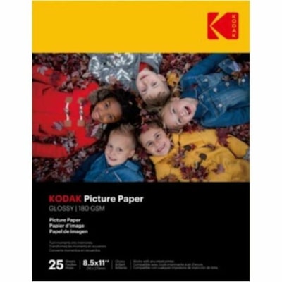 Kodak - Papier photo 9891-158 - format lettre - 8 1/2 po (215,90 mm) x 11 po (279,40 mm) - 48 lb (21772,43 g) Poids de Base - 180 g/m² Grammage - Haute brillance - Anti-bavure, Imprimable - 25 Feuilles - 25 / emballage 8 5 X 11 PO  6 5 MIL 