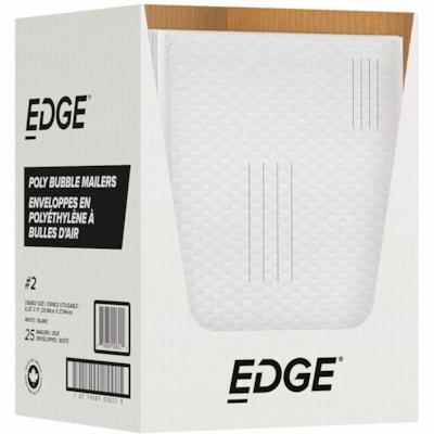 EDGE Mailer - Bubble - #2 - 8 1/2" (215.90 mm) Width x 12" (304.80 mm) Length - Self-adhesive Seal - White - Poly, Polyethylene - 25 / Case USABLE SIZE: 8.5  X 12 