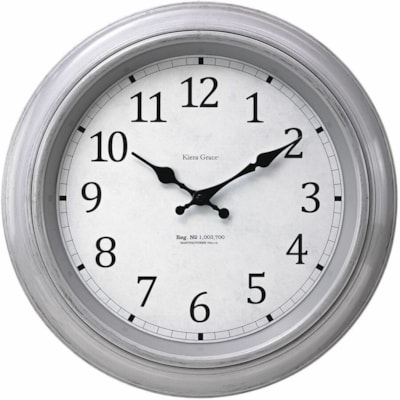 Kiera Grace Odessa Wall Clock - Analog - Quartz - White Main Dial - Brushed Gray Case - Plastic - Contemporary Style BRUSHED GREY COLOUR TRAY BOX