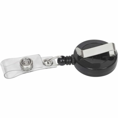 Merangue ID Badge Reels - Vertical - 1.25" (31.75 mm) Height x 1.20" (30.48 mm) Width - Plastic, Metal - Black, Clear - Retractable, Reusable - 25 / Pack KLIP N' PULL 24' WIRE 25 PACK