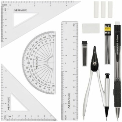 Merangue Double Sided Math Set, 12pc - 12 Piece(s) - Assorted - 12 Piece MECHANICAL 2IN1 COMPASS CLEAR CASE HOLDER
