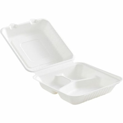 Eco Guardian - Boîte de stockage EG-N-C031 - Alimentaire - Adapté au micro-ondes - Oven Safe - Blanc - Bagasse, Canne à sucre Corps - 50 / emballage 3-COMP  COMPOSTABLE 