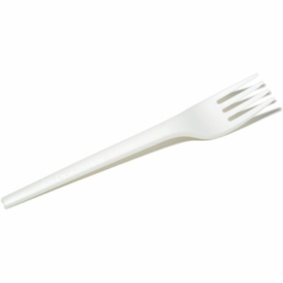 Eco Guardian 6.5" CPLA Compostable Fork - Fork - Crystallized Polylactic Acid (CPLA) - White - 50 / Pack NATURAL WHITE  COMPOSTABLE 