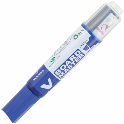 BeGreen V Board Master Dry Erase Marker - Medium Chisel Marker Point - Refillable - Blue Ink - Liquid - Translucent, Blue Barrel - 10 / Box CHISEL POINT 