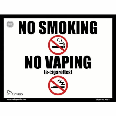 Safety Media Safety Sign - "No Smoking, No Vaping" Print/Message - 18" (457.20 mm) Width x 12" (304.80 mm) Height - Pre-printed, Durable - Safety - Aluminum - White - 1 / Unit ALUMINUM SIGN W TAPE 