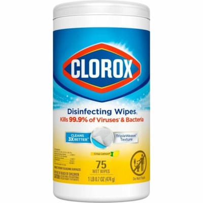 Clorox Disinfectant Wipe - For Multipurpose - Wipe - Lemon Scent Width - Disinfectant, Pre-moistened, Textured, Easy to Use, Phenol-free, Anti-bacterial - 75 / Canister - 1 Unit  