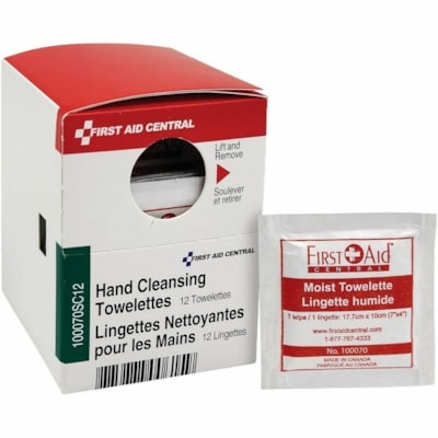 First Aid Central Hand Cleansing Towelettes, 12 per Box, SmartCompliance Refill - 4" (101.60 mm) Width x 7" (177.80 mm) Length - 12 / Box REFILL BOX COMPONENT FOR CABINET