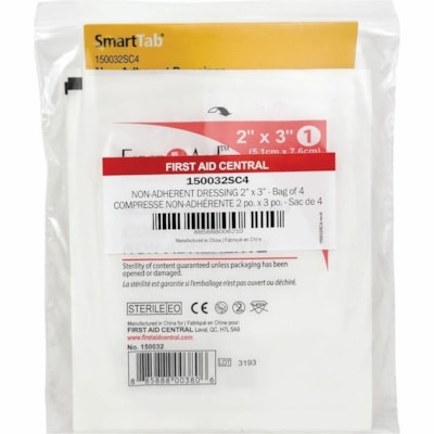 First Aid Central Non-Adherent Pad, 5.1 x 7.6cm (2" x 3"), 4 per Bag, SmartCompliance Refill - 2" (50.80 mm) Width x 3" (76.20 mm) Length - 4 / Bag 5.1CM X 7.6CM (2" X 3") 4 PER BAG - REFILL COMPONENT
