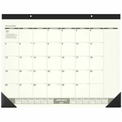 At-A-Glance 2025 Recycled Monthly Desk Pad, Standard, 22" x 17" - Standard - Julian Dates - Monthly - 12 Month - January 2025 to December 2025 - 1 Month Single Page Layout - 17" (431.80 mm) x 22" (558.80 mm) Sheet Size - White Sheet - 2 x Holes - 2.63" (66.68 mm) x 2.38" (60.33 mm) Block - Headband  100% PC PAPER 