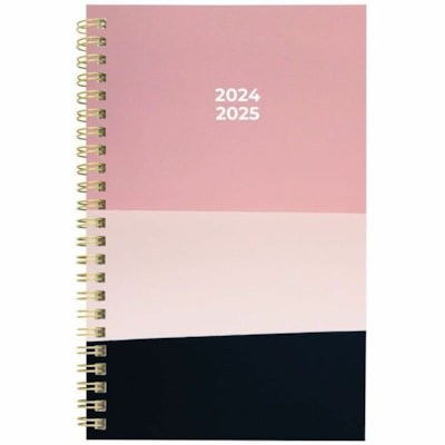 Blueline Academic Weekly Planner Geo 2024-2025, Bilingual - Academic - Weekly, Monthly - 13 Month - July 2024 to July 2025 - 1 Week Double Page Layout - 5" (127 mm) x 8" (203.20 mm) Sheet Size - Twin Wire - Paper - Poly Cover - Monthly Planner, Ruled, Sticker Sheet, Tear-off, Bilingual, Moon Phases,  