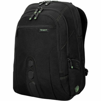 Targus Spruce EcoSmart TBB013US Carrying Case (Backpack) for 15.6" to 16" Notebook, Workstation, Accessories - Black, Green  - Drop Resistant, Bump Resistant - Polyester, Fabric, Plastic Body - Checkpoint Friendly - Shoulder Strap, Trolley Strap - 18.75" (476.25 mm) Height x 13" (330.20 mm) Width x   CASE 