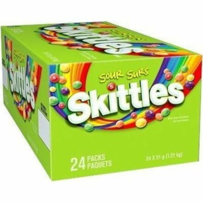 Skittles Sour Flavour Chewy Candies, 51 g, 24/BX - Lemon, Green Apple, Grape, Orange, Strawberry - Gluten-free - 51 g - 24 / Box  