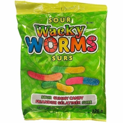 Gummy Zone Sour Wacky Worms, 120 g, 24/CS - Assorted - 4.23 oz (120 g) - 24 / Case  
