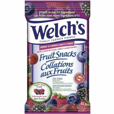Welch's Berries 'n Cherries - Blackberry, Blueberry, Cherry, Strawberry, Raspberry - Fat-free, Gluten-free, Peanut-free, No Artificial Flavor, No Artificial Color, Preservative-free - 2.12 oz (60 g) - 48 / Carton 48/CT 