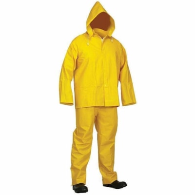 Forcefield PVC 3-Piece Rainsuit, Yellow, Large - Size Large - Rain Protection - Yellow - Detachable Hood, Water Proof - 1 / Unit BIB PANTS  JACKET AND HOOD 