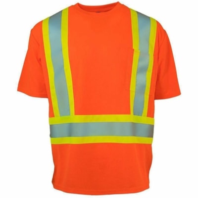 Forcefield Hi Vis Crew Neck Short Sleeve Safety T-Shirt, XL, Orange - X-Large - Moisture Protection - 1 Pocket(s) - Polyester - Blaze Orange - Comfortable, Perspiration Resistant - 1 / Unit CSA Z96-15 CLASS 2 LEVEL 2 CHEST POCKET