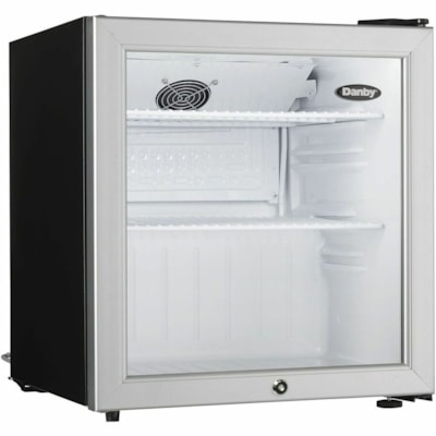 Danby 1.6 cu. ft. Compact Glass Door Fridge In Platinum - 45.31 L - Reversible - 45.31 L Net Refrigerator Capacity - 120 V AC - Platinum, Black - Freestanding - LED Light BLACK CABINET /W GLASS DOOR 