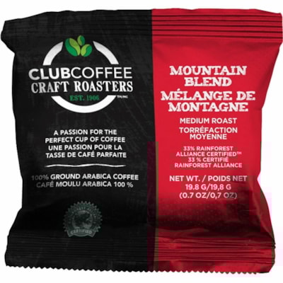 Club Coffee Ground Mountain Blend Ground Coffee In Room Soft Pod, 100/CS - Medium - 0.7 oz (19.8 g) Per Pouch - Ground - Mountain Blend, Classic - 100 / Unit FRAC PACK P0 ONLY 