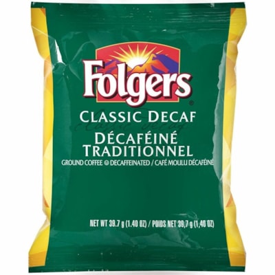 Folger Ground Coffee Portion Packs, Classic Decaf, 1.4 oz, 42/BX - Medium - Per Box - 42 - Decaf, Classic, Rich Aroma - Decaffeinated - 1 / Unit 42 X 1.4OZ 