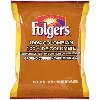 Folger Ground Coffee Portion Packs, 100% Colombian, 1.4 oz, 42/BX - Medium/Dark - 1.4 oz (39.7 g) - Classic, Colombian - 42/Box - 1 / Unit 42 X 1.4OZ 
