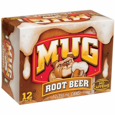 MUG Root Beer Soft Drinks, Original, 355mL, Case of 12 - Ready-to-Drink - 355 mL - Root Beer, Original - 12 / Case  