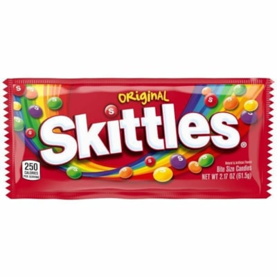 Skittles Original Fruity Candy Single Pack, 2.17 oz - Original, Fruity, Strawberry, Lime, Grape, Lemon, Orange - 2.17 oz (61.52 g) - 36 / Box  