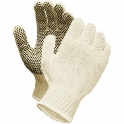 RONCO Care String Knit Gloves - 9.84" (250 mm) Glove Length - Polyvinyl Chloride (PVC) Coating - 9 Size Number - Large Size - For Right/Left Hand - Polyester Cotton - Natural - Grip Dots, Comfortable, Food Safe, Firm Wet Grip, Breathable, Stretchable, Machine Washable, Snug Fit, Knit Wrist - For Foo WITH PVC DOTS (ONE SIDE) 