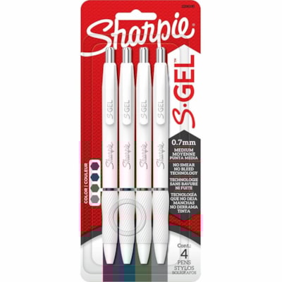 Sharpie S-Gel Pens - 0.7 mm (0.03") Medium Pen Point - Rich Dark Ink - Gel-based - Pearl White Plastic Barrel - 4 / Pack RICH DARK 