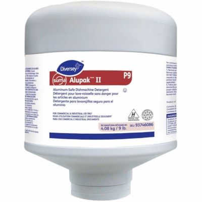 Suma AlupakTM/MC II P9 - For Dishwasher, Metal, Aluminum, Commercial, Industry - Concentrate - Powder - 9 lb (4082.33 g) - 12.3 to 99 pH - Kosher, Odorless, Aluminum-safe - White - 4 / Unit FOR SAF-FEED DISPENSER 