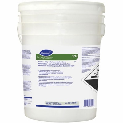 Diversey Clax Assist 12A2 - For Multipurpose - Concentrate - Liquid - 18.90 L - 12.6 to 13.7 pH - Characteristic Scent - Non-yellowing, Kosher, Phosphate-free - Clear Light Amber AUTO DOSE  1 PAIL 