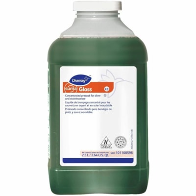Suma Gloss K8 - For Flatware, Dishwasher, Stainless Steel - Concentrate - Liquid - 2.50 L - 10.6 to 11.56 pH - Citrus Scent - Kosher - Green - 2 / Unit PRESOAK 