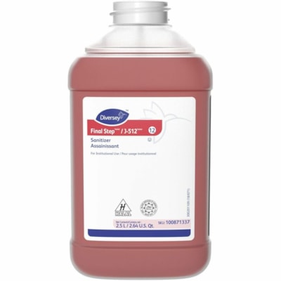 Diversey Final StepTM/MC / J-512TM/MC Disinfectant Sanitizer - For Multipurpose - Concentrate - Liquid - 2.50 L - 7 to 7.9 pH - Quaternary Scent - Rinse-free, Disinfectant, Kosher - Red Bottle - 2 Pack  