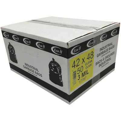 ECO II Trash Bag - 42" (1066.80 mm) Width x 3 mil (76 Micron) Thickness - Clear - Plastic - Industrial, Garbage - Recycled - 50 / Case 50 BAGS PER CASE 