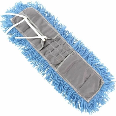 Globe - Recharge de tête de balai 3901 - largeur de 5 po (127 mm) x longueur de 24 po (609,60 mm) - Ne s'effiloche pas, Anti-enchevêtrement, Anti-peluchage, Rétréci moins, Lavable - Polyester - Bleu - 1 24 X 5" - TIE ON ELECTROSTATIC - BLUE YARN